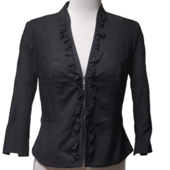 Ruffle Trimmed Black Blazer Whimsigoth Office Siren Career Dark Coquette Size 4 - Picture 1 of 8